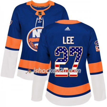 Dame NHL New York Islanders Trøje Anders Lee 27 Adidas 2017-2018 Blå USA Flag Fashion Authentic